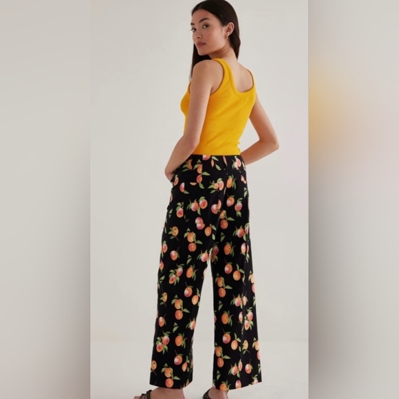 Maeve x Anthropologie Black Colette Pants With A Peach Print - Picture 2 of 6